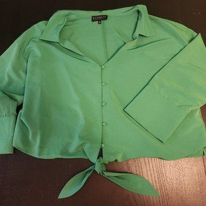 Green Eloquii blouse with front ties, size 18, in like-new condition